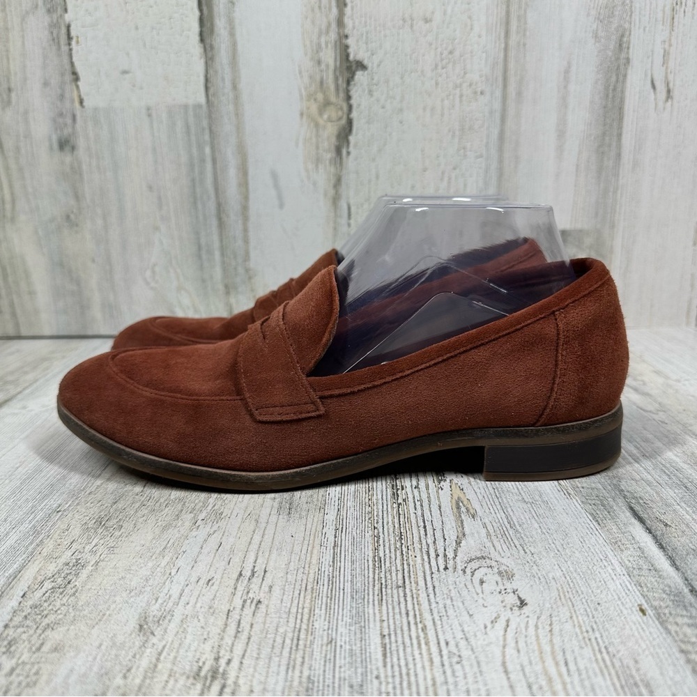 Clarks Suede Penny Loafers in Burnt Orange Brown